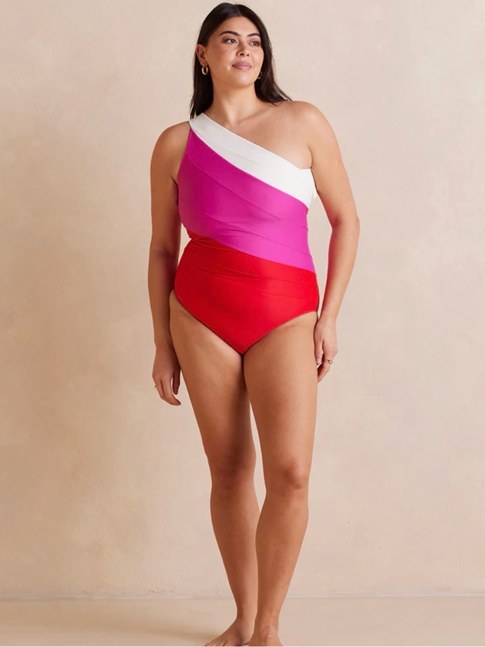 Summersalt Brand Women's size 20 Pink & Red Sidestroke One Shoulder Swimsuit